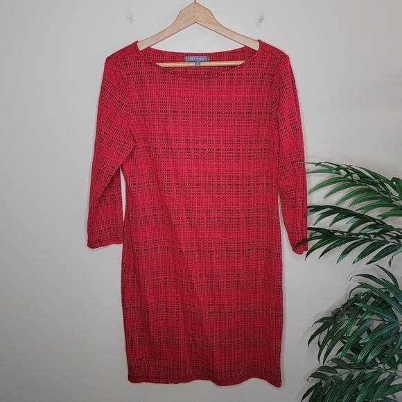Sharagano | Red & Black Woven Look Sheath Dress - Picture 1 of 4